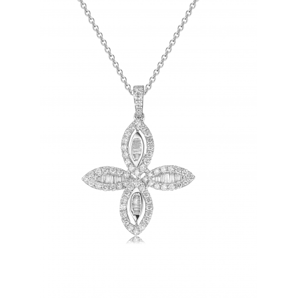 Four Leafy Diamond Pendant 18K White Gold
