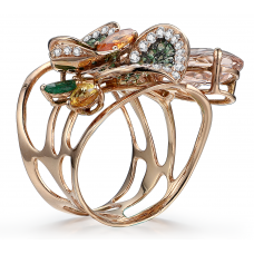 Davy Morganite Emerald Diamond Ring 18K Rose Gold 