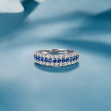 Meky Blue Sapphire Diamond Ring 18K White Gold