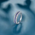 Meky Blue Sapphire Diamond Ring 18K White Gold