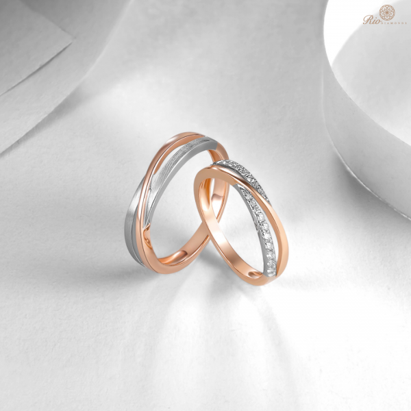Adel Diamond Wedding Ring 18K White and Rose Gold (Pair)