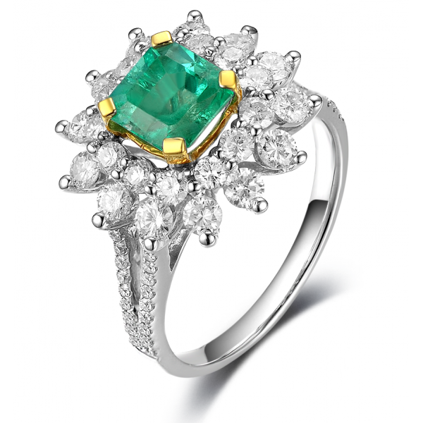 Mojave Emerald Diamond Ring 18K White Gold 