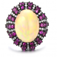 Montana Ruby Opal  Diamond Ring 18K Black Gold