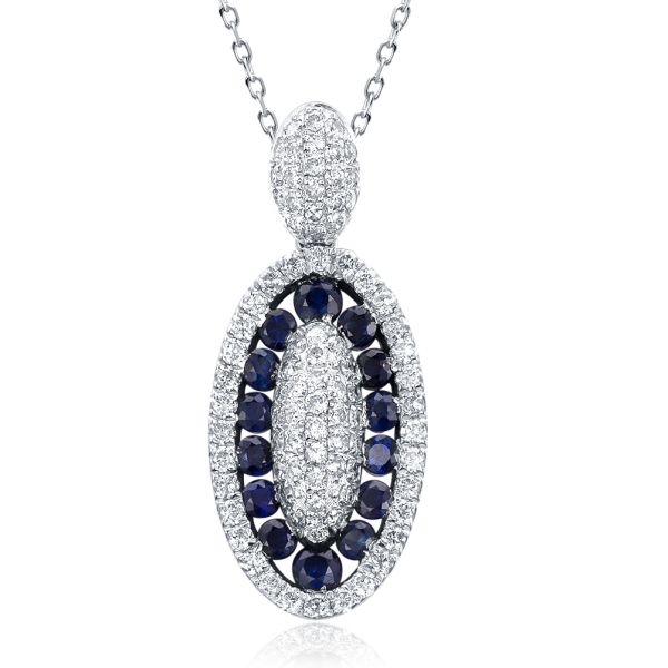 Flavia Sapphire Diamond Pendant 18K White Gold 