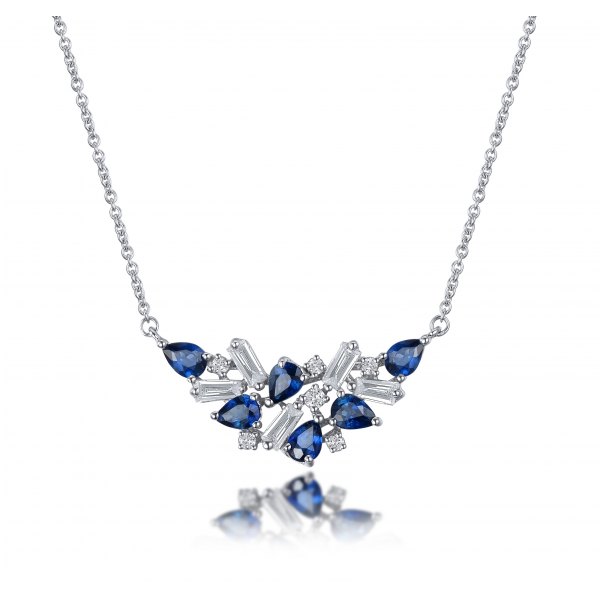 Relest Blue Sapphire Diamond Necklace 18K White Gold