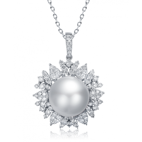Elba Claw Pearl Diamond Pendant 18K White Gold 