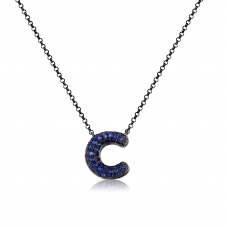 C-Style Pave Sapphire Necklace 18K Black Gold