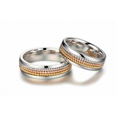 Plones Wedding Ring 18K White, Rose and Yellow Gold (Pair)
