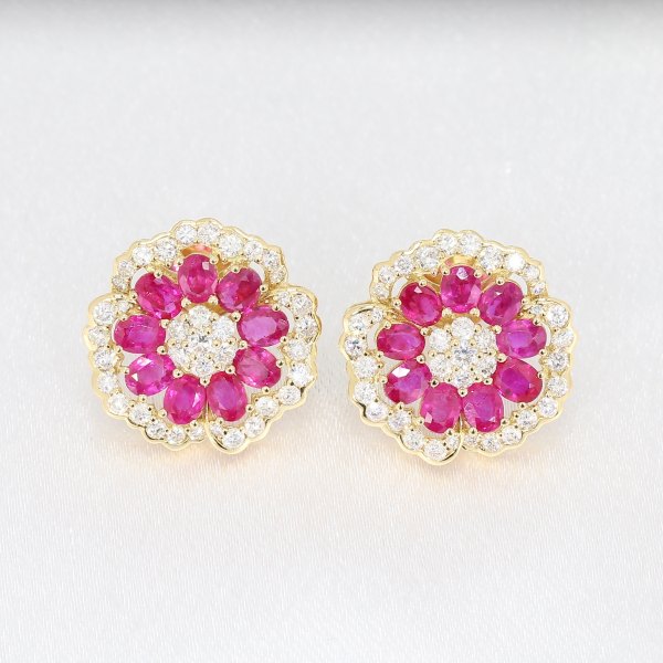 Bicony Ruby Diamond Earring 18K Yellow Gold