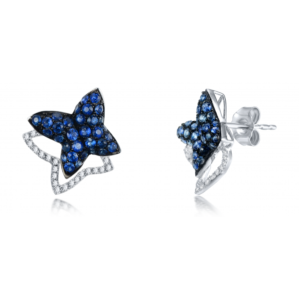 Coco Blue Sapphire Diamond Earring 18K White Gold