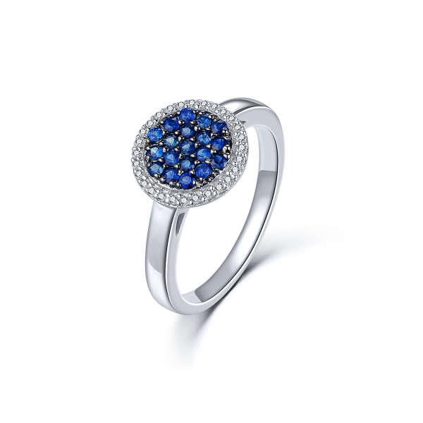 Maury Blue Sapphire Diamond Ring 18K White Gold 
