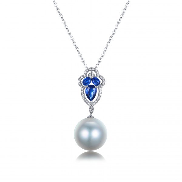 Prescia Pearl Gems Diamond Pendant 18K White Gold