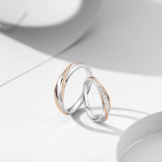 Shin Diamond Wedding Ring 18K White and Rose Gold (Pair)