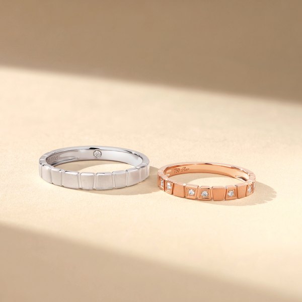 Kotaro White & Rose Gold Diamond Wedding Ring (Pair)