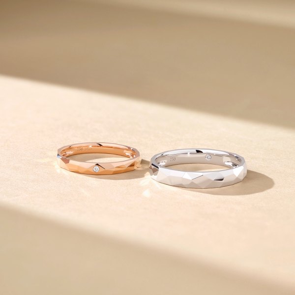 Tadashi White & Rose Gold Diamond Wedding Ring (Pair)