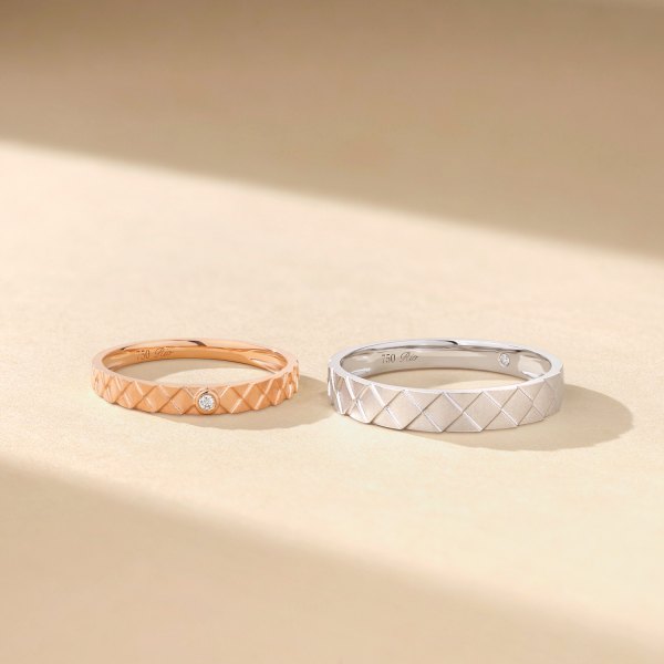Shiara White & Rose Gold Diamond Wedding Ring (Pair)
