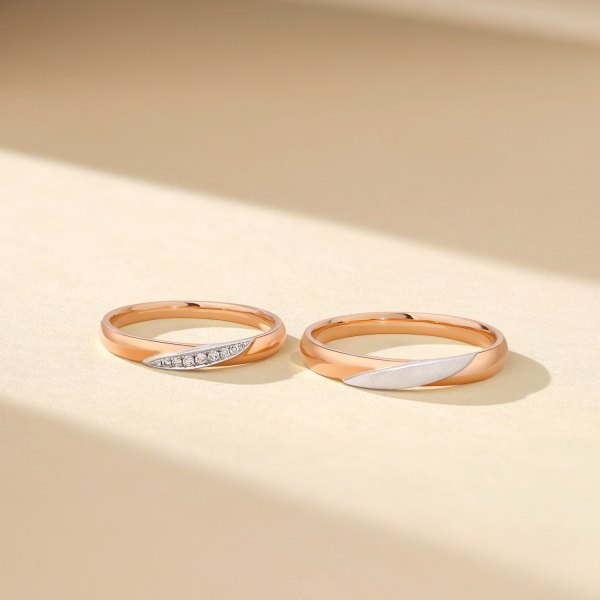 Nikki White & Rose Gold Diamond Wedding Ring (Pair)
