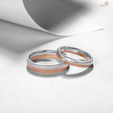 Lenbon Diamond Wedding Ring 18K White and Rose Gold (Pair)