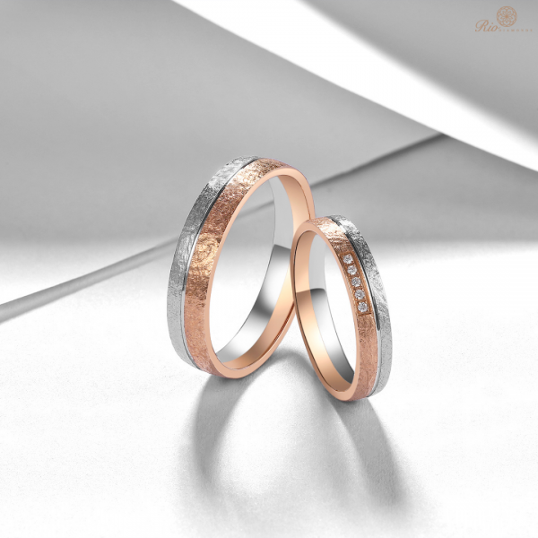 Venny 18K White & Rose Gold Diamond Wedding Ring (Pair)