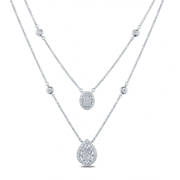 Binary Halo Diamond Necklace 18K White Gold