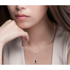 Pear Ruby Diamond Necklace 18K White Gold 