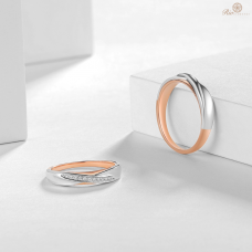 Chivan Diamond Wedding Ring 18K White and Rose Gold (Pair)