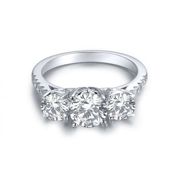 Triple 3 Diamond Engagement Ring Casing 18K White Gold