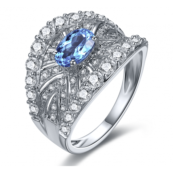 Creek Tanzanite Diamond Ring 18K White Gold 