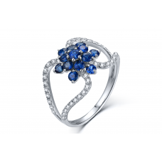 Haru Blue Sapphire Diamond Ring 18K White Gold 