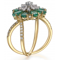 Krill Emerald Diamond Ring 18K Yellow Gold 