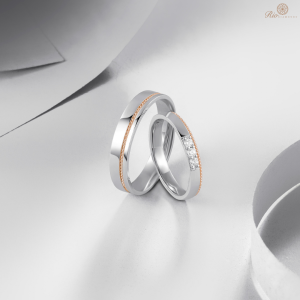 Alena 18K White & Rose Gold Diamond Wedding Ring (Pair)