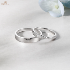 Quins Diamond Wedding Ring in 18K White Gold (Pair)