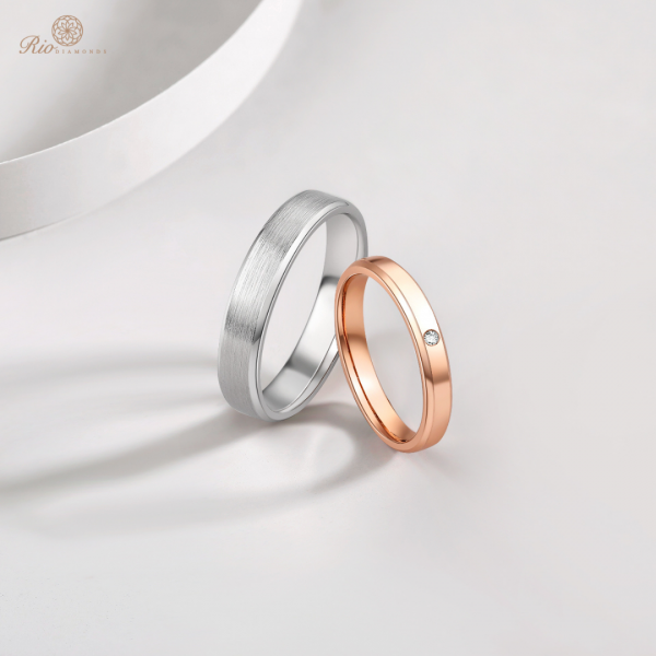 Aspen White & Rose Gold Diamond Wedding Ring (Pair)