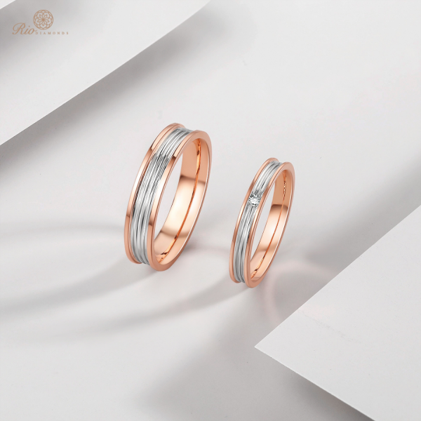 Lyla 18K White & Rose Gold Diamond Wedding Ring (Pair)