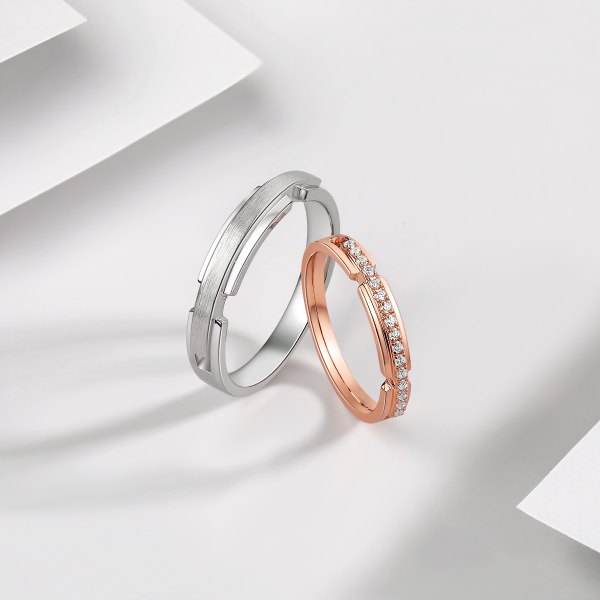 Sawyer 18K White & Rose Gold Diamond Wedding Ring (Pair)