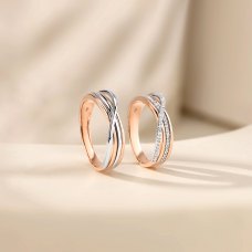 Yoshie White & Rose Gold Diamond Wedding Ring (Pair)
