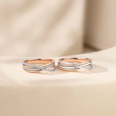 Yoshie White & Rose Gold Diamond Wedding Ring (Pair)