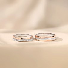 Tsutomu White & Rose Gold Diamond Wedding Ring (Pair)