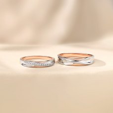 Nobuko White & Rose Gold Diamond Wedding Ring (Pair)