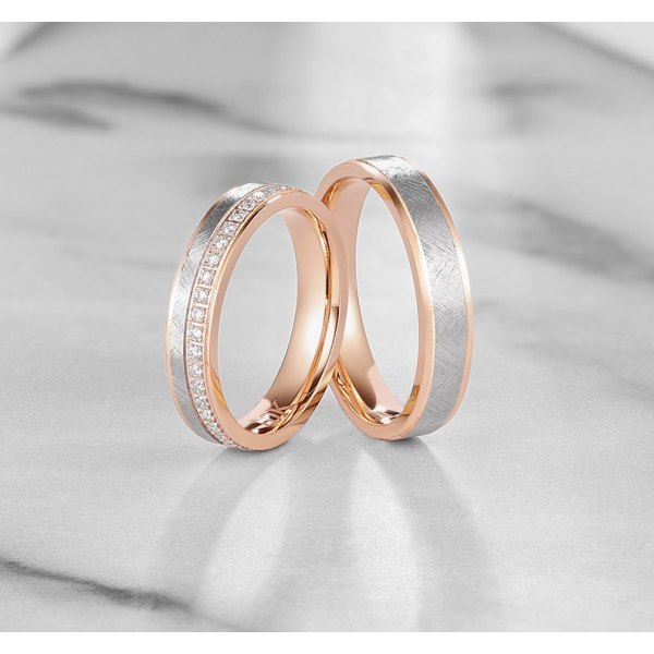 Yves 18K White & Rose Gold Diamond Wedding Ring (Pair)