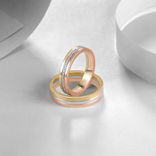 François 18K White, Yellow and Rose Gold Diamond Wedding Ring (Pair)