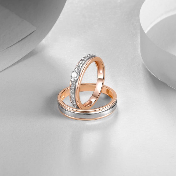 Orville Diamond Wedding Ring 18K White and Rose Gold (Pair)