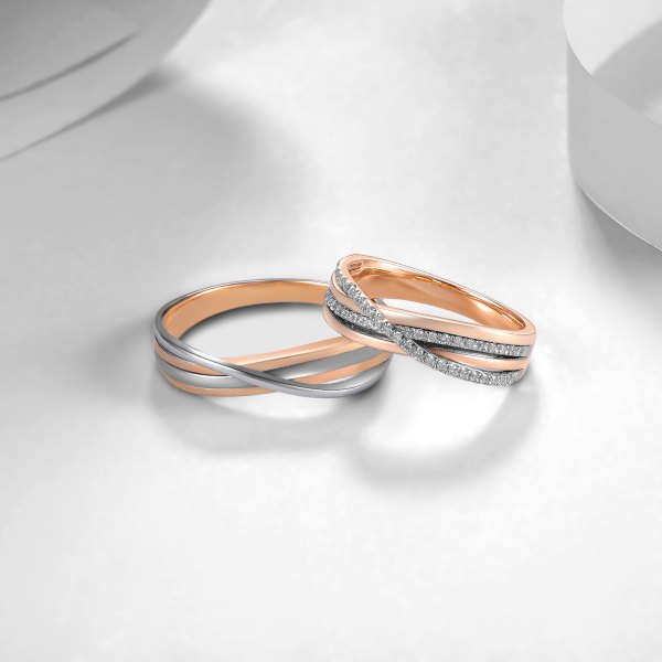 Odette Diamond Wedding Ring in 18K White and Rose Gold (Pair)