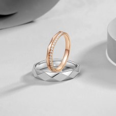U Jin Diamond 18K White and Rose Gold Wedding Ring (Pair)