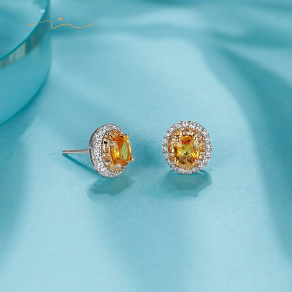 Gombin Orange Sapphire Diamond Earring 18K White Gold