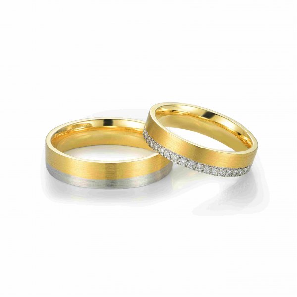 Dorul Diamond Wedding Ring 18K White and Yellow Gold (Pair)