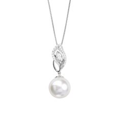 Pearl Marquise Diamond Pendant 18K White Gold