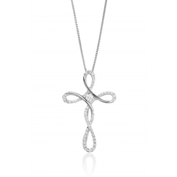 Traverser Cross Diamond Pendant 18K White Gold
