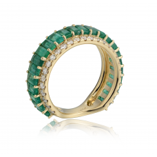 Emerald Diamond Ring 18K Yellow Gold