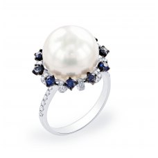 Lofoi Blue Sapphire and Pearl Diamond Ring